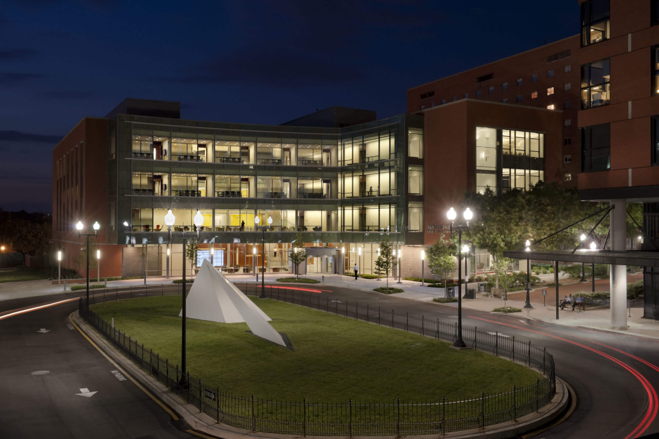 Anne & Michael Armstrong Medical Education Building at Johns Hopkins University Night Exterior