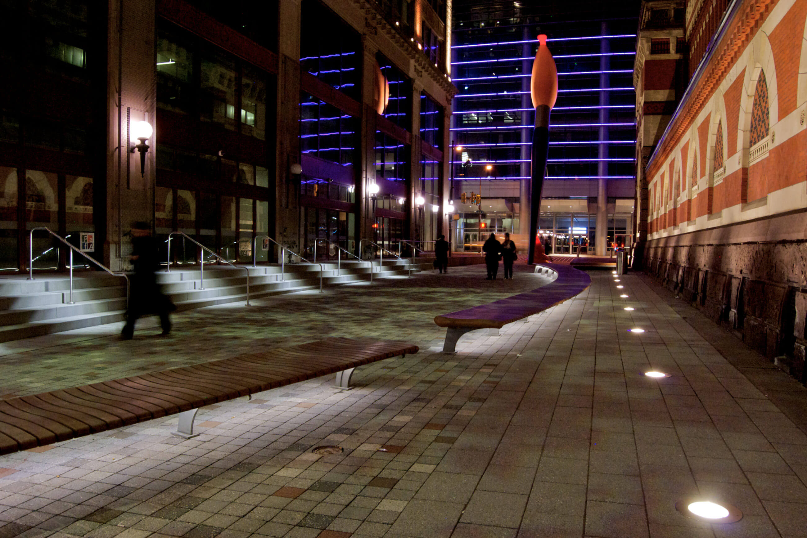 Lenfest Plaza at night lighting